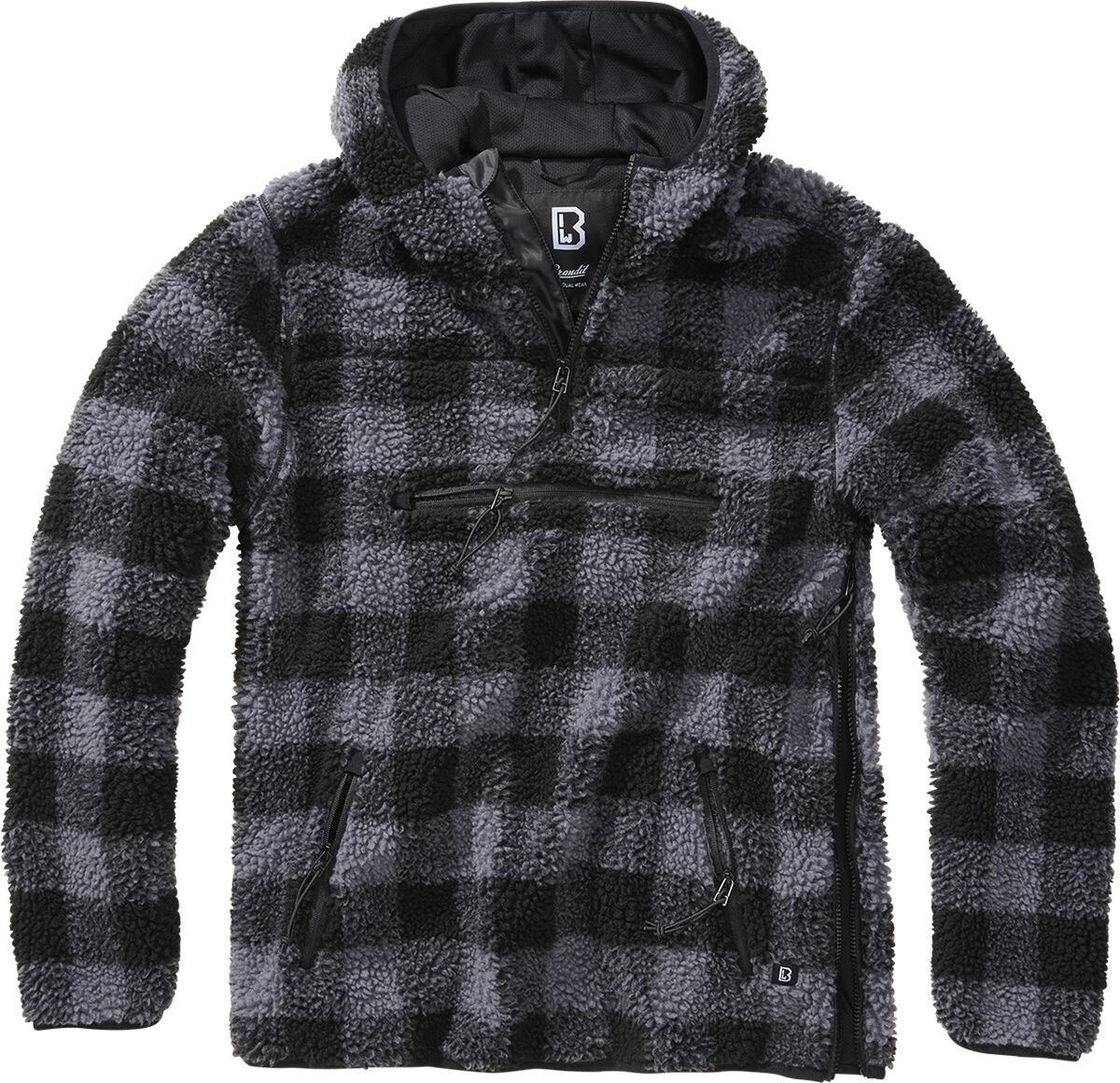 Brandit Teddyfleece Worker Pullover Kapuzenpullover schwarz grau in XL