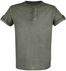 grünes T-Shirt mit Knopfleiste und umgeschlagenen Ärmeln, Black Premium by EMP, T-Shirt