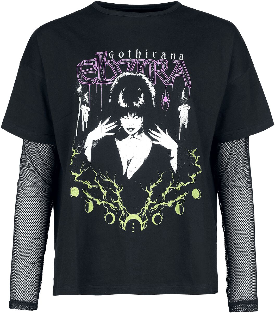 Levně Gothicana by EMP Tričko a tričko s dlouhými rukávy 2 v 1 Gothicana x Elvira Dámské tričko s dlouhými rukávy černá