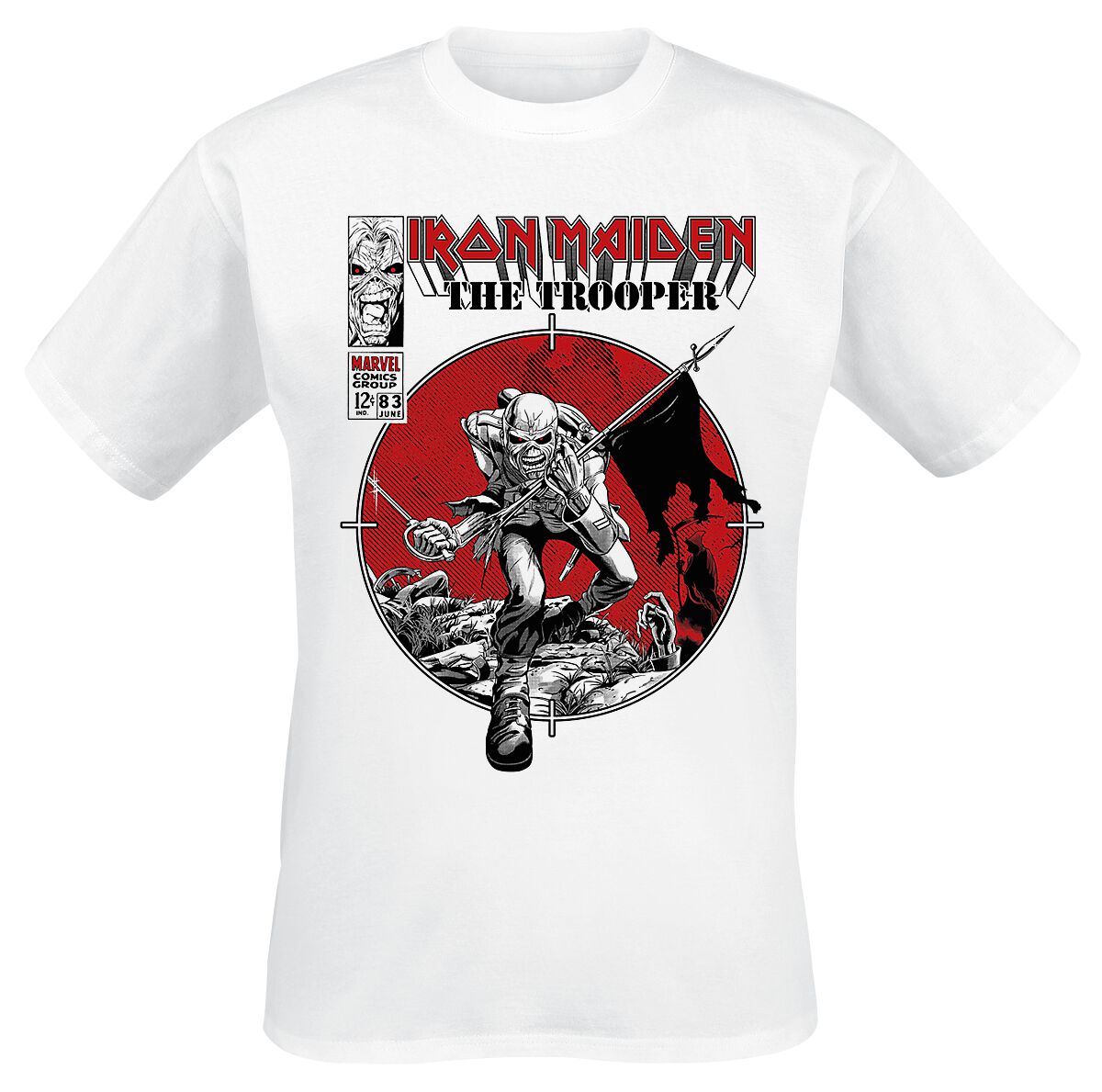 Iron Maiden T-Shirt - Iron Maiden x Marvel Collection - Trooper Comic - S bis L - für Männer - Größe L - weiß  - EMP exklusives Merchandise!