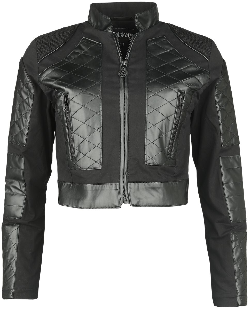Gothicana by EMP - Gothic Übergangsjacke - Short jacket with faux leather details - XS bis XXL - für Damen - Größe L - schwarz