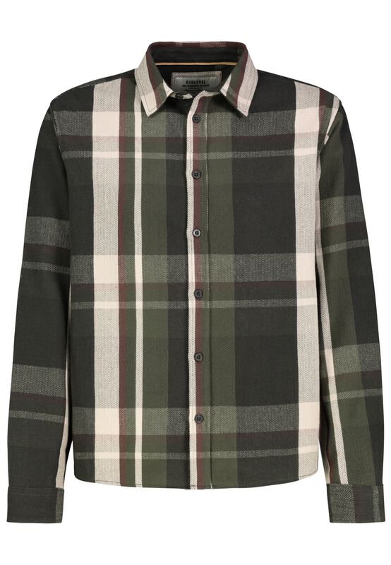 Sublevel Langarmhemd - CHECK SHIRT IN HERRINGBONE STRUCTURE - S bis XXL - für Männer - Größe L - grün/grau