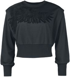 Cropped Sweatshirt mit Raben- Print, Black Premium by EMP, Sweatshirt