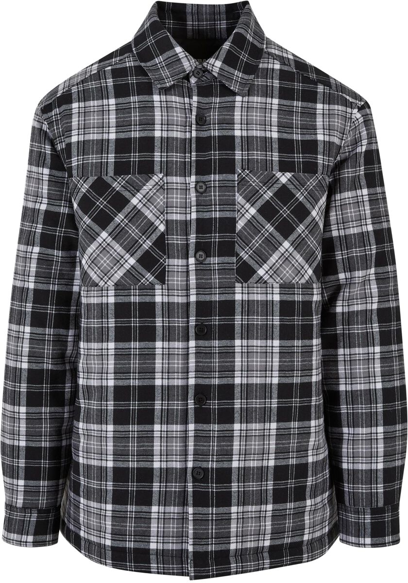 Urban Classics Übergangsjacke - Padded Checked Shirt Jacket - S bis 4XL - für Männer - Größe XXL - schwarz/weiß