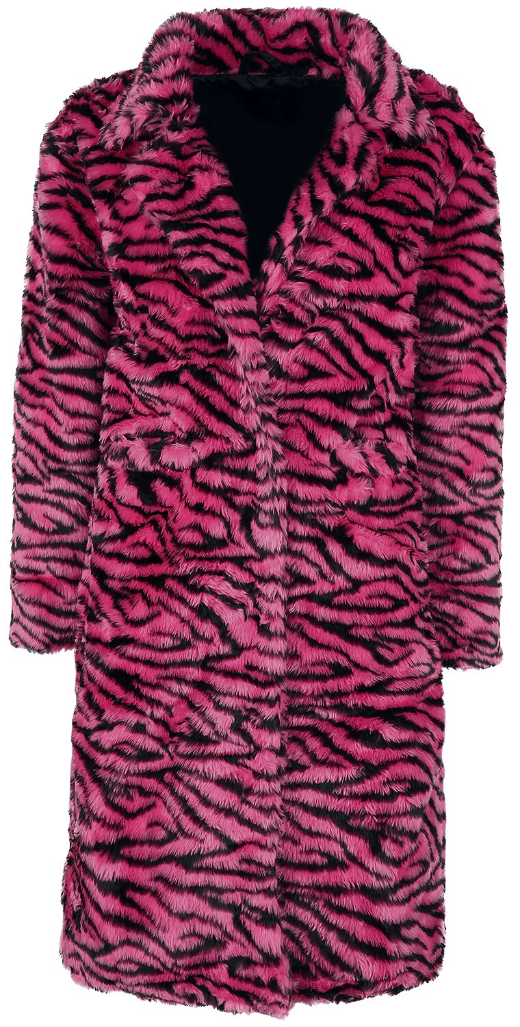Manteaux Rockabilly de QED London - Manteau Long Fourrure - XL - pour Femme - noir/rose