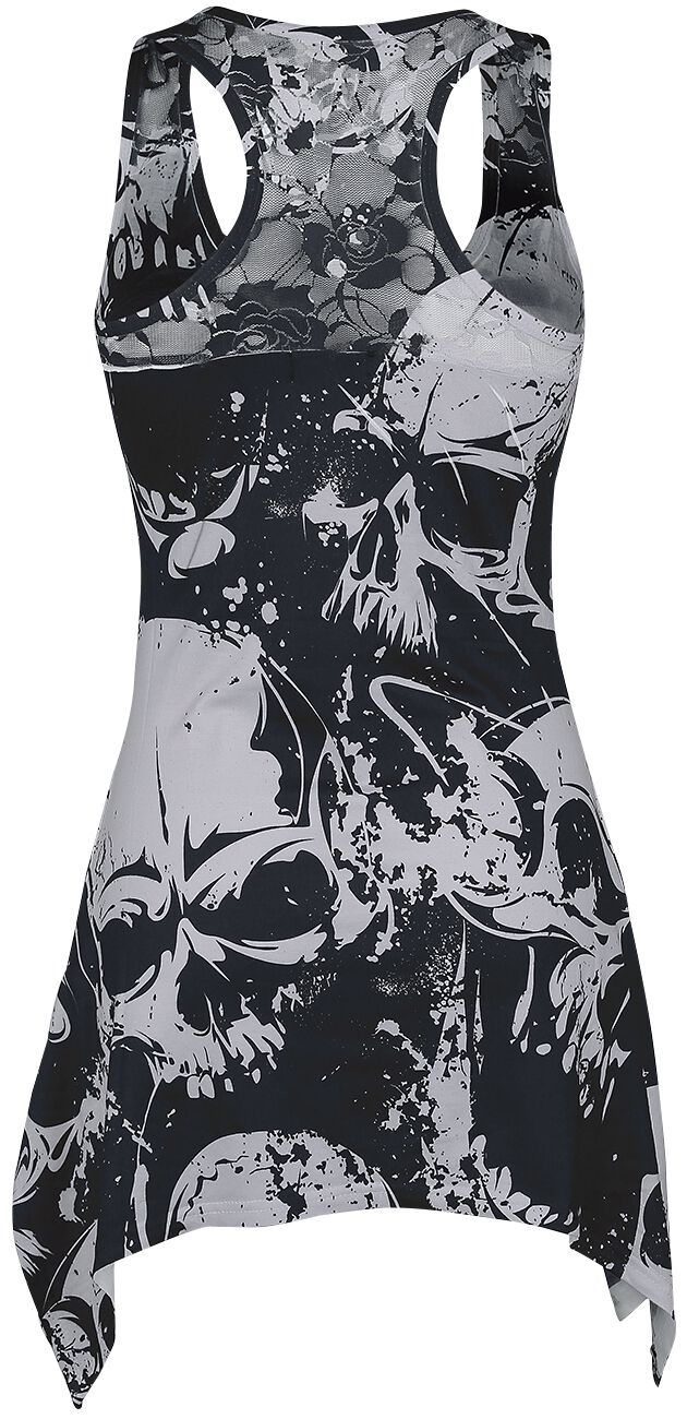 SKULL PATTERN LACE PANEL VEST - BLACK/WHITE