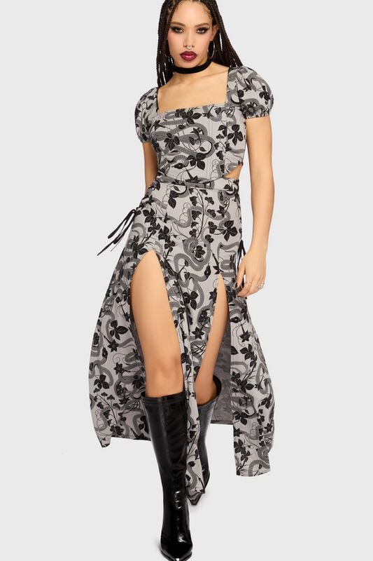 Killstar - Goth Langt skjørt - Mourning Muse - Venomous Rose Skirt - XS til 4XL - Damer - grå-svart