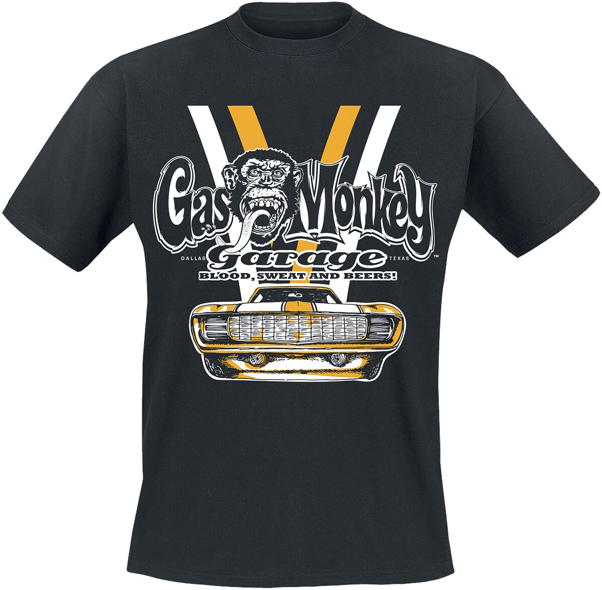 Gas Monkey Garage T-Shirt - Yellow And White Car - S bis XXL - für Männer - Größe M - schwarz  - Lizenzierter Fanartikel