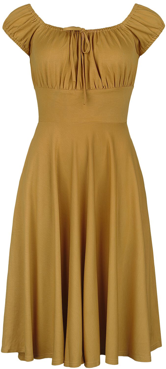 Image of Abito media lunghezza Rockabilly di Voodoo Vixen - Gathered neckline flared dress - XS a 4XL - Donna - giallo