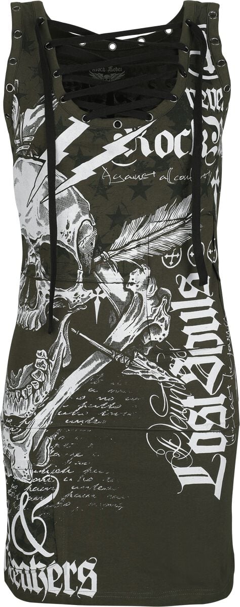 Rock Rebel by EMP Eyelet Dress with Patches Kurzes Kleid oliv in S