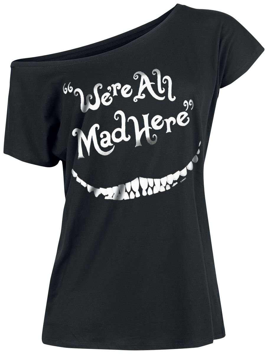 Alice im Wunderland - Disney T-Shirt - Grinsekatze - We`re All Mad Here - S bis XXL - für Damen - Größe S - schwarz  - Lizenzierter Fanartikel
