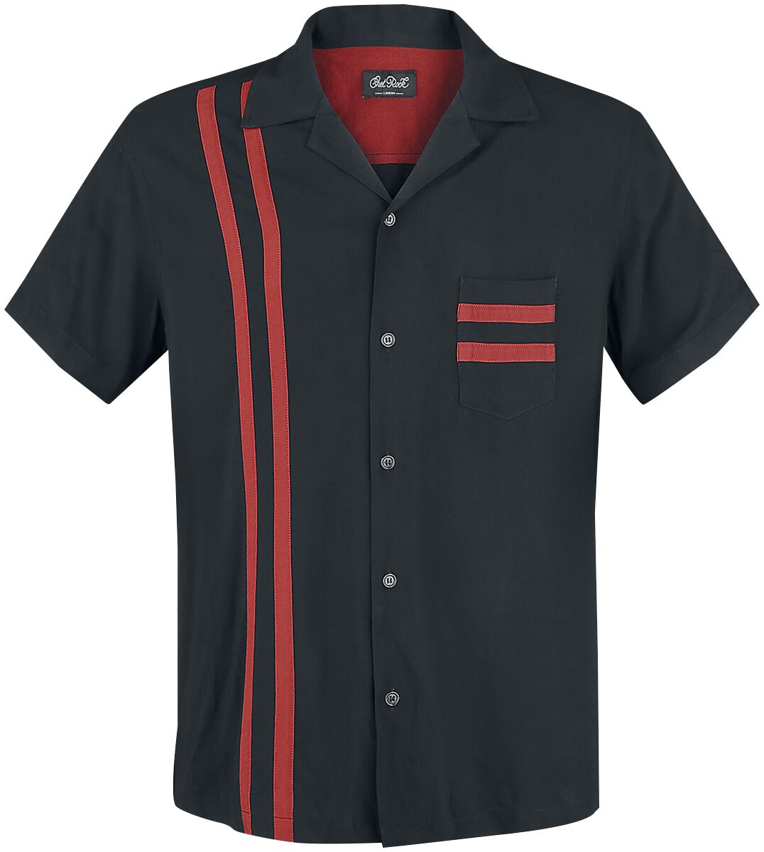Chet Rock Lucky Stripe Bowling Shirt Short-sleeved Shirt black red