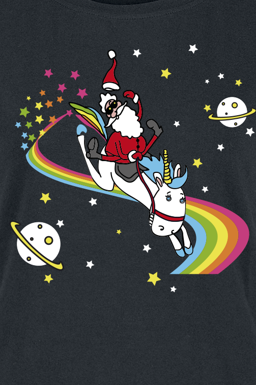 Tierisch Santa Unicorn T-Shirt schwarz
