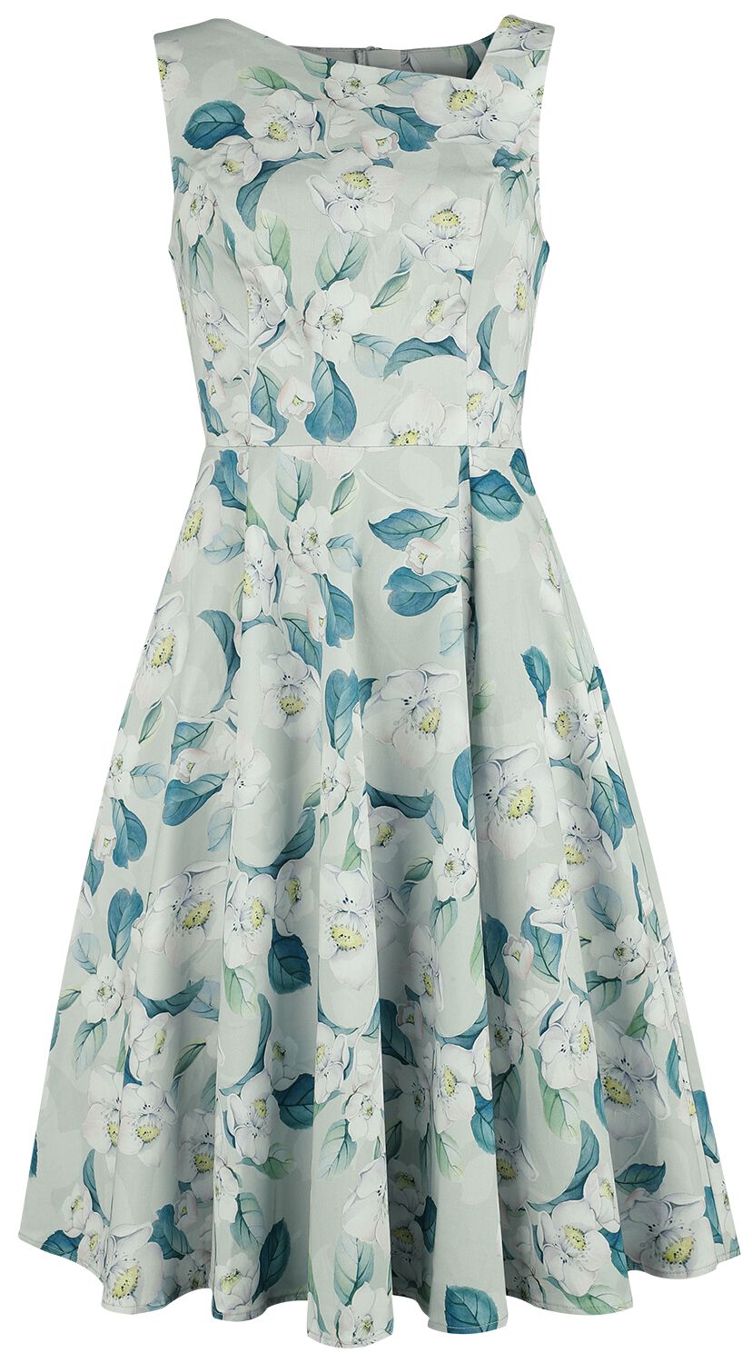 H&R London - Rockabilly Kleid knielang - Rey Floral Swing Dress - XS bis 4XL - für Damen - Größe XS - grün/weiß