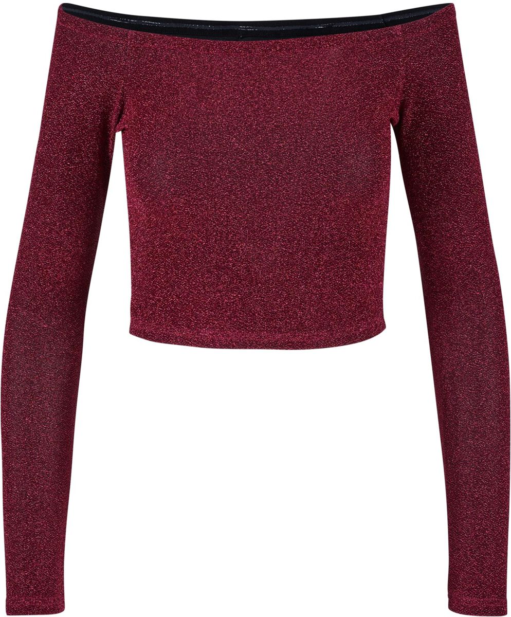 Urban Classics Langarmshirt - Ladies Off Shoulder Glitter Longsleeve - XL bis XXL - für Damen - Größe XL - burgund