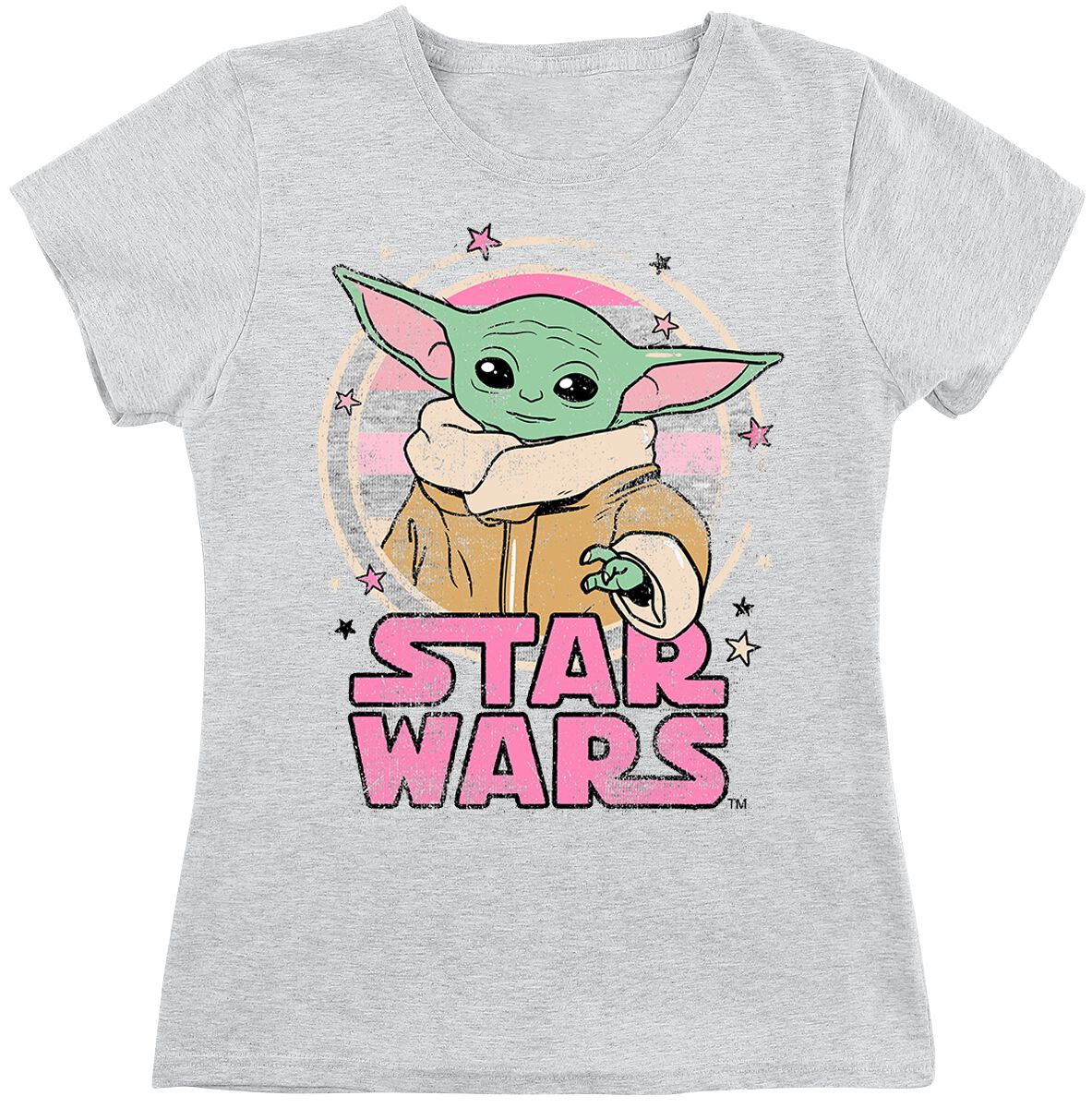 Star Wars T-Shirt - Kids - Starry - Grogu - 104 bis 128 - für Damen - Größe 116 - hellgrau meliert  - Lizenzierter Fanartikel