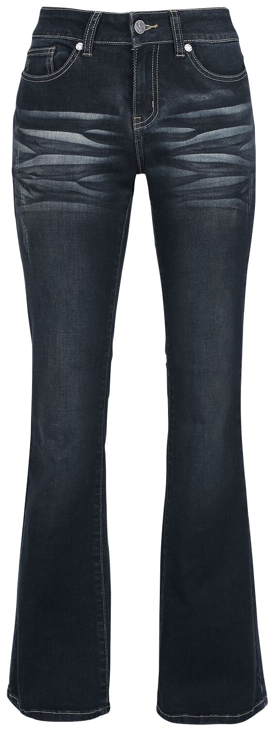 Grace Dunkelblaue Jeans mit Waschung und Schlag Jeans dunkelblau von Black Premium by EMP