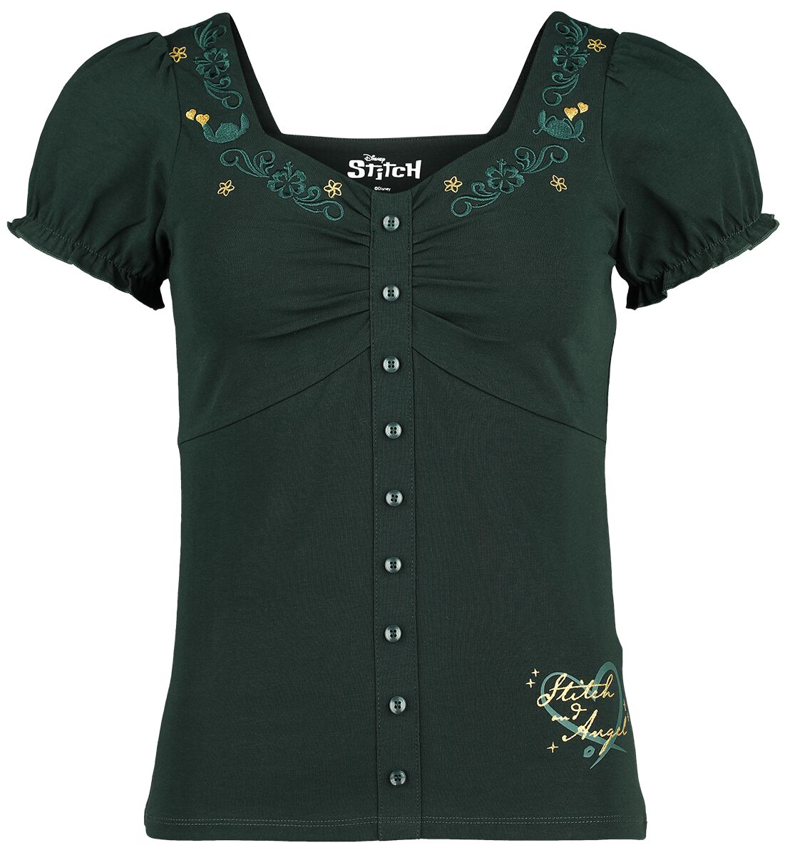 Lilo & Stitch Stitch & Angel T-Shirt dunkelgrün in L
