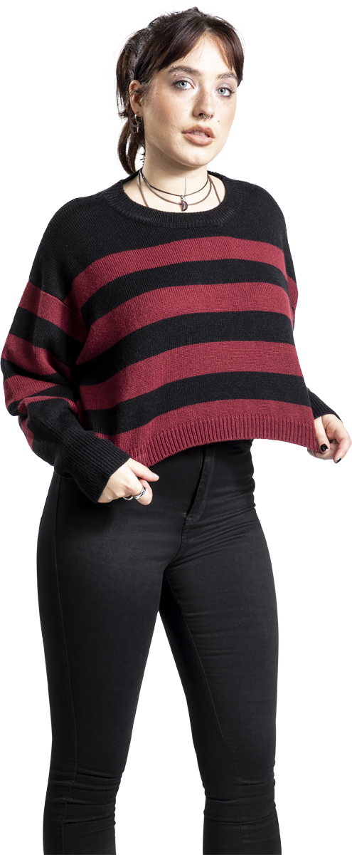 Thumbnail - RED by EMP Strickpullover mit Manschettenärmeln Strickpullover schwarz rot in XXL