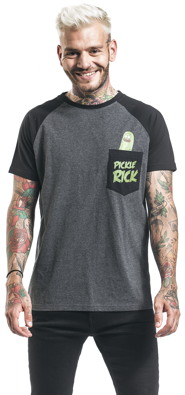 Rick And Morty Pickle Rick T-Shirt grau meliert schwarz - 30.31% Rabatt