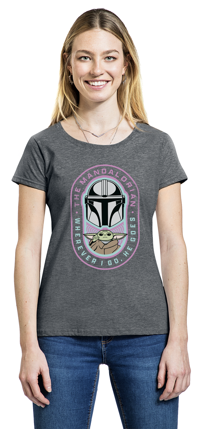 Star Wars The Mandalorian - Grogu - Wherever I Go, He Goes T-Shirt grau