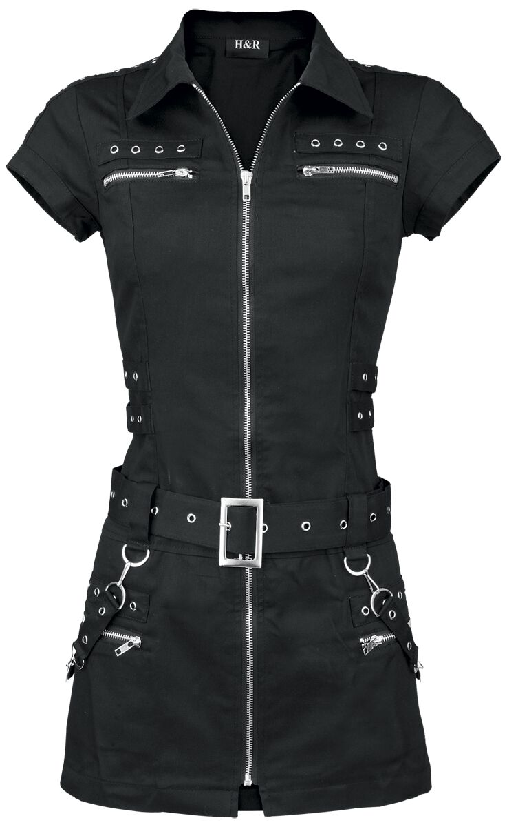 H&R London - Gothic Kurzes Kleid - Black Zip Dress - XS bis 3XL - für Damen - Größe M - schwarz