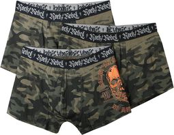 Dunkelgrünes Boxershort-Set mit Camouflage-Muster und Print