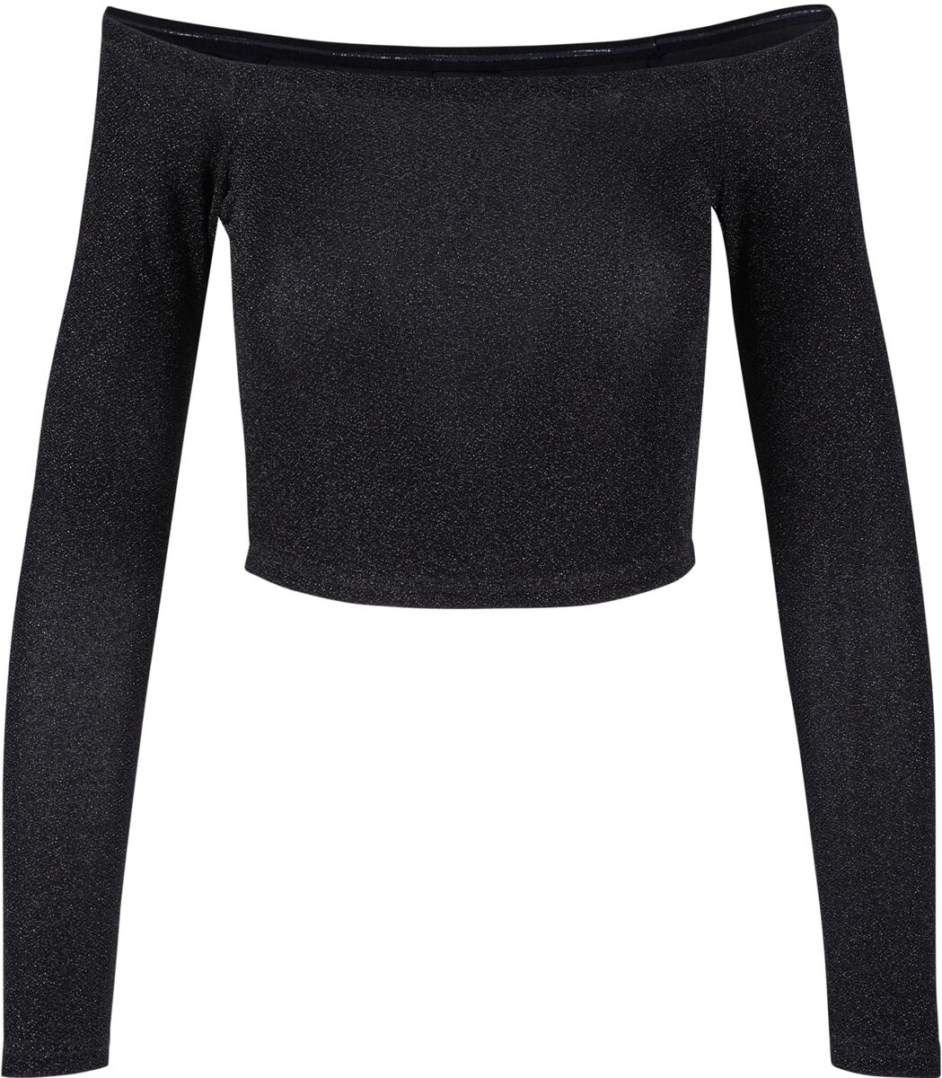 Urban Classics Langarmshirt - Ladies Off Shoulder Glitter Longsleeve - M bis XXL - für Damen - Größe L - schwarz