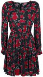 Schwarz/rotes Kleid mit floralem Alloverprint, Black Premium by EMP, Kurzes Kleid