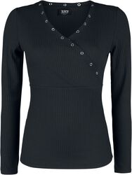 schwarzes Langarmshirt mit Ösen und V-Ausschnitt, Black Premium by EMP, Langarmshirt