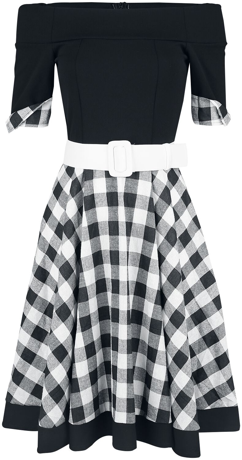 Belsira - Rockabilly Kleid knielang - Schulterfreies Swing-Kleid - S bis 3XL - für Damen - Größe XL - schwarz/weiß