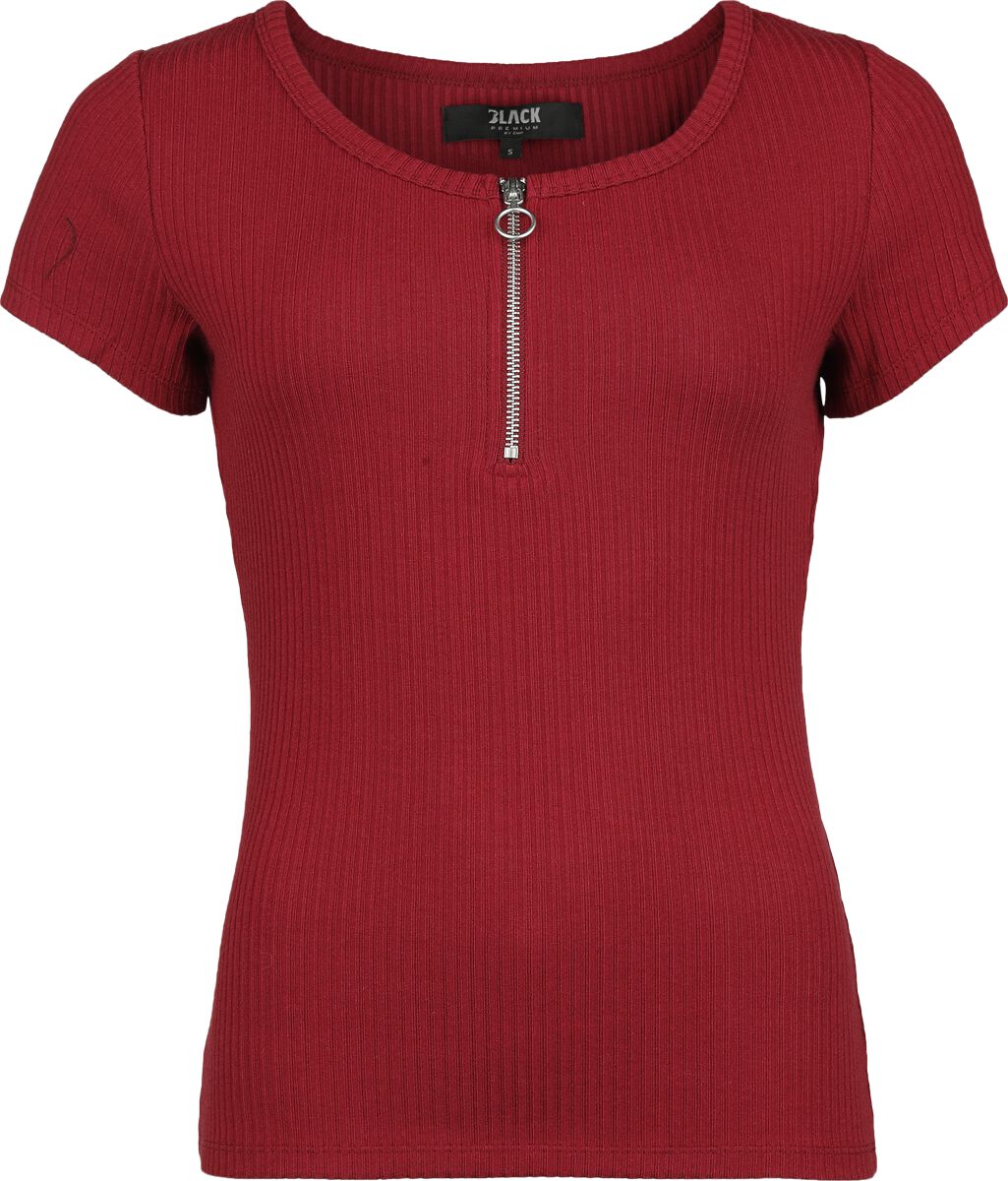 Image of T-Shirt di Black Premium by EMP - Ribbed T-shirt with zipper - S a XXL - Donna - bordeaux