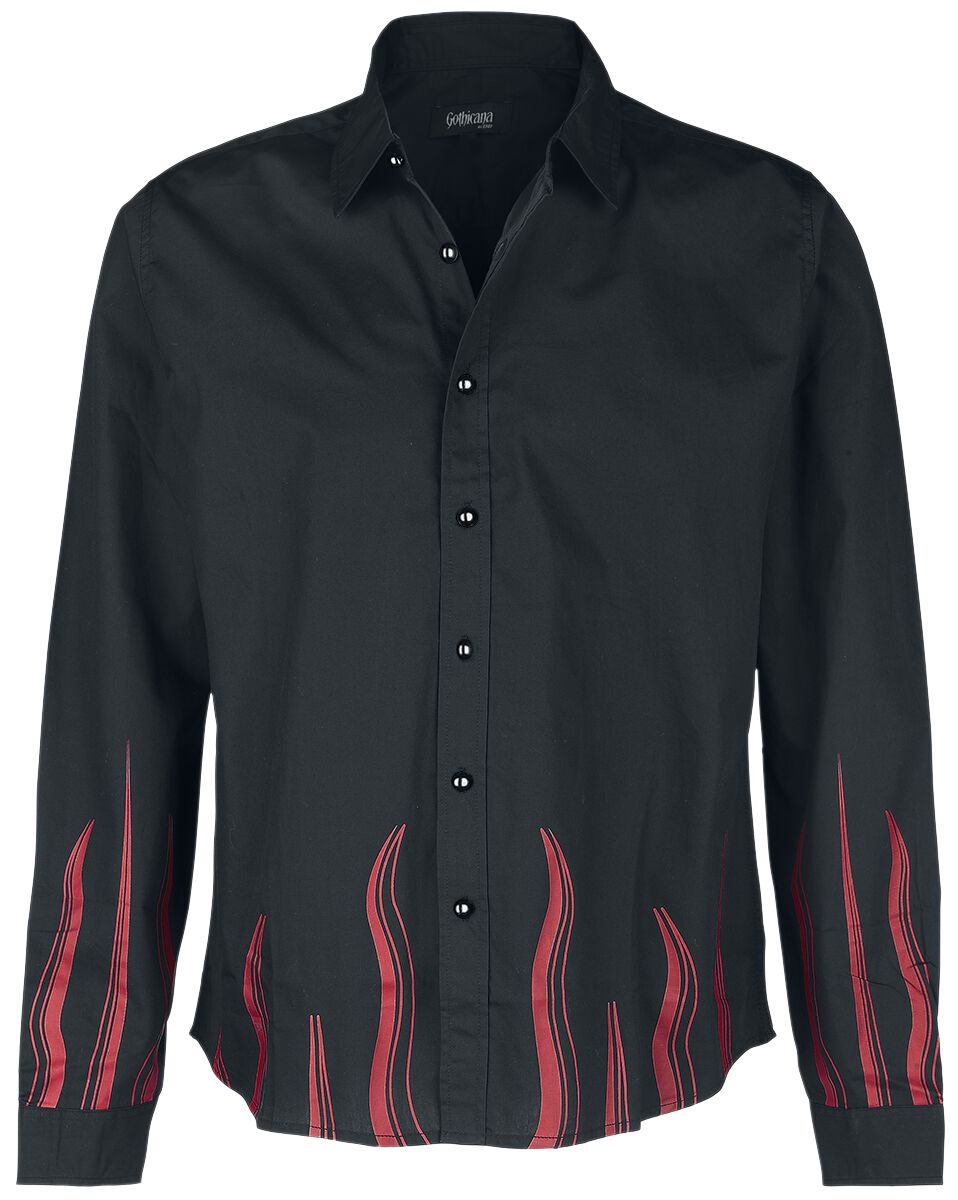 Image of Camicia Maniche Lunghe Gothic di Gothicana by EMP - Long-sleeved shirt with flame print - S a XL - Uomo - nero