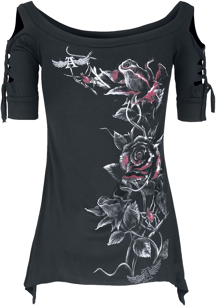 Alchemy England T-Shirt - Bleeding Rose - S bis 4XL - für Damen - Größe XL - schwarz