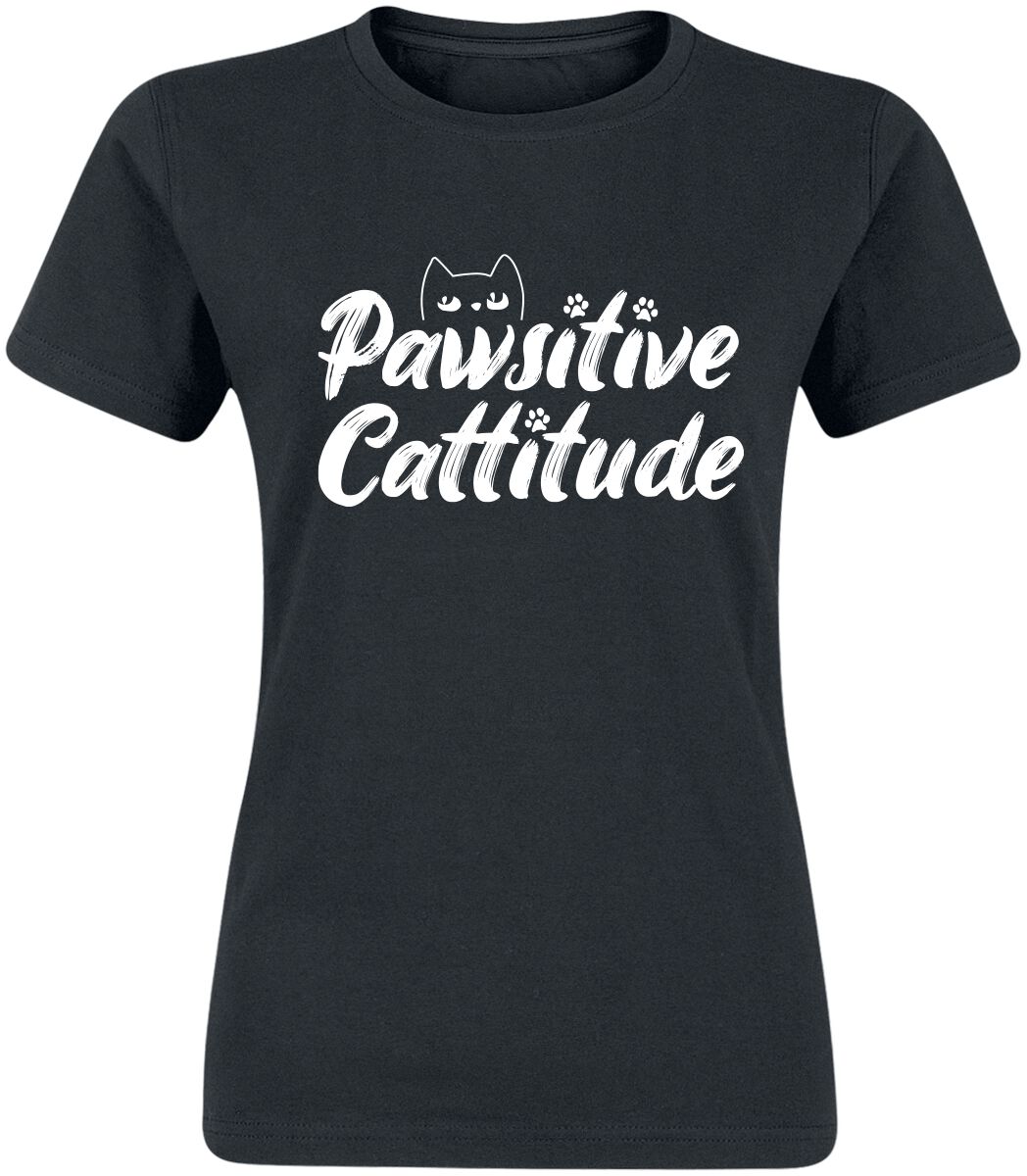 T-Shirt Manches courtes Fun de Tierisch - Pawsitive Cattitude - S à 3XL - pour Femme - noir