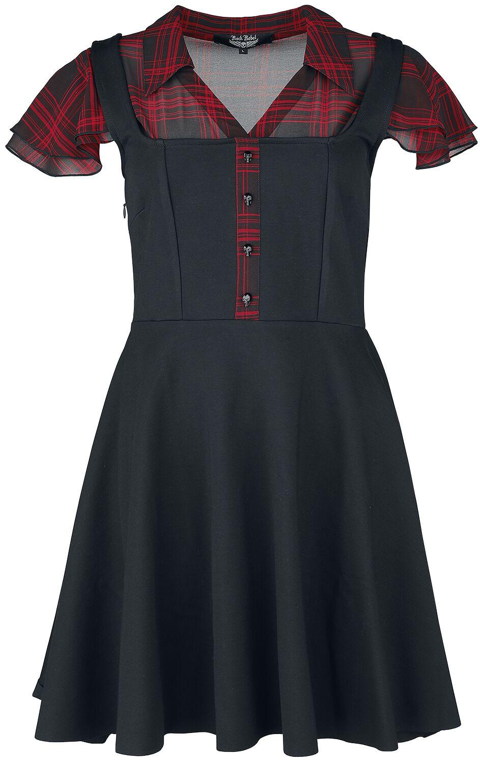 Rock Rebel by EMP Rock Kurzes Kleid Layer Look Kleid mit karierter Bluse S bis XXL für Damen Größe M rot schwarz  - Onlineshop EMP