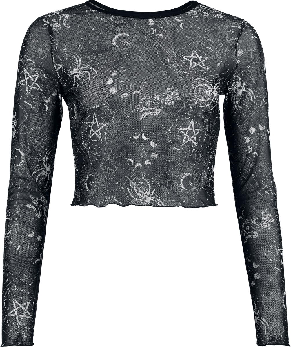 Jawbreaker Gothic Long-sleeve Shirt - Tarot Deck Long-sleeved Mesh Top - for Women - black-white