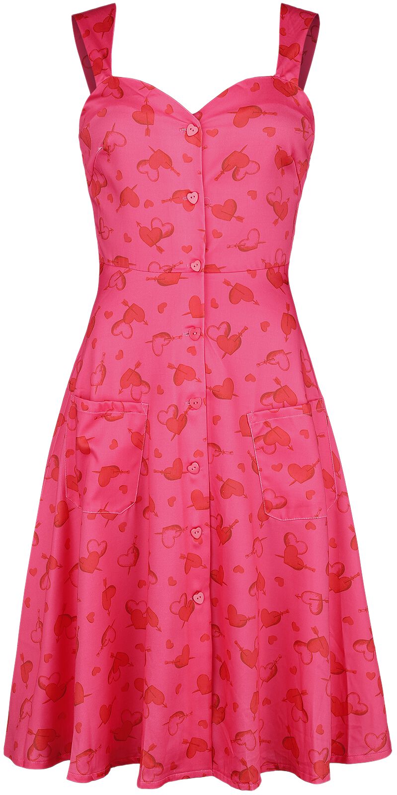 Voodoo Vixen Cupid Heart Button Front Dress Mittellanges Kleid pink – 29.24% Rabatt