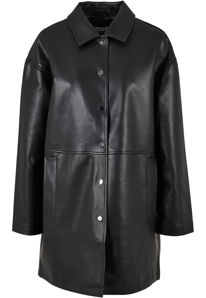 Urban Classics Ladies Faux Leather Coat Kunstledermantel schwarz in XXL