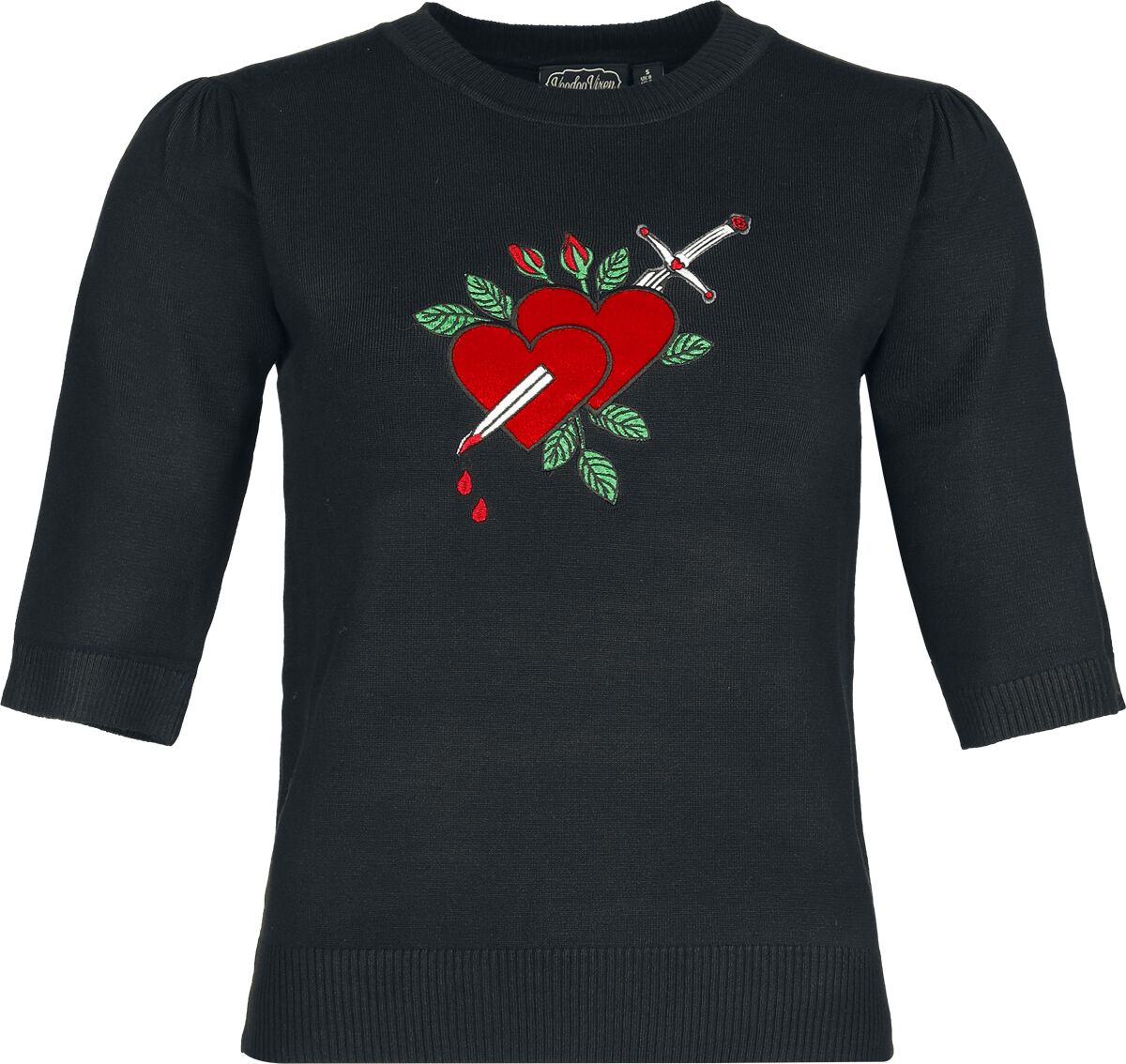 Voodoo Vixen - Rockabilly Sweatshirt - Heart & Dagger Embroidered Sweater - S bis XXL - für Damen - Größe S - schwarz