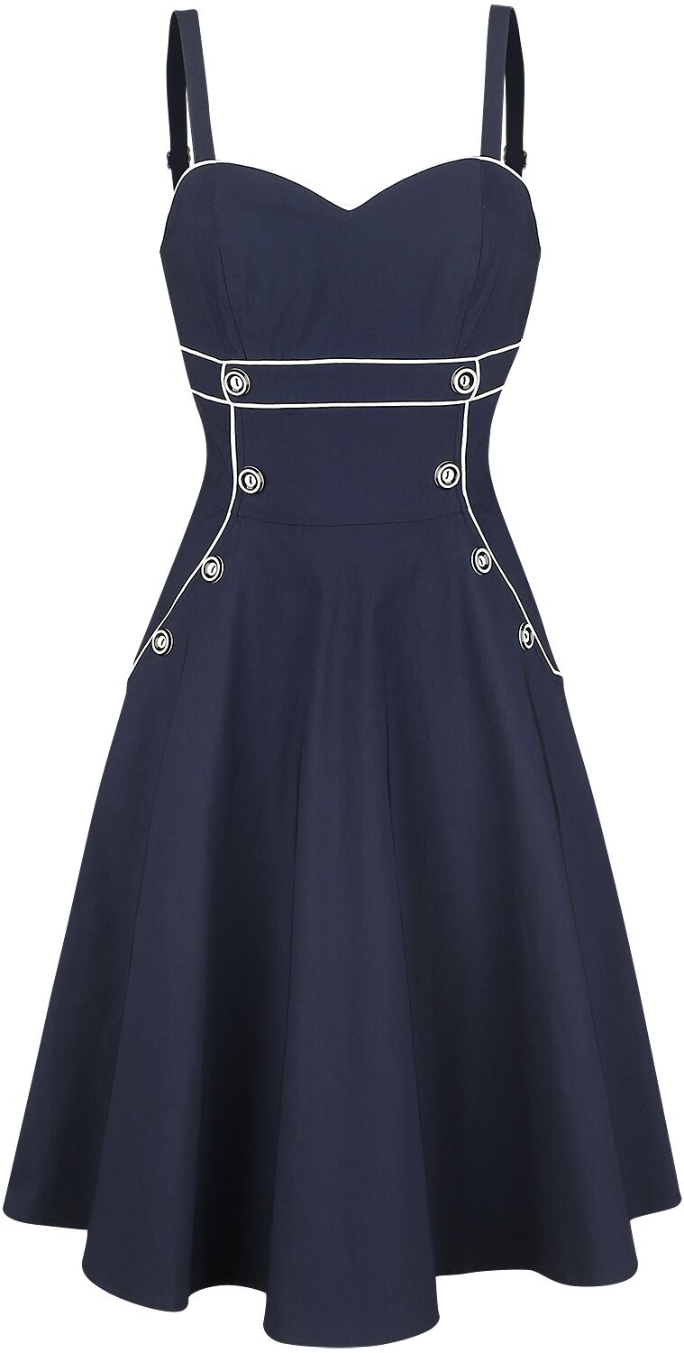 Image of Abito media lunghezza Rockabilly di Voodoo Vixen - Claudia Nautical Flared Dress - S a XXL - Donna - blu navy
