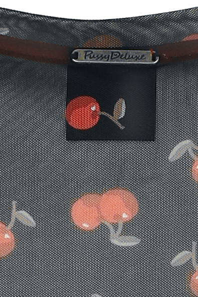 Thumbnail - Pussy Deluxe Cherries Mesh Cropped Boxy Shirt Bluse schwarz in M