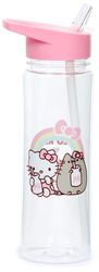 Pusheen & Hello Kitty Wasserflasche mit ausklappbarem Strohhalm, Pusheen & Hello Kitty, Trinkflasche