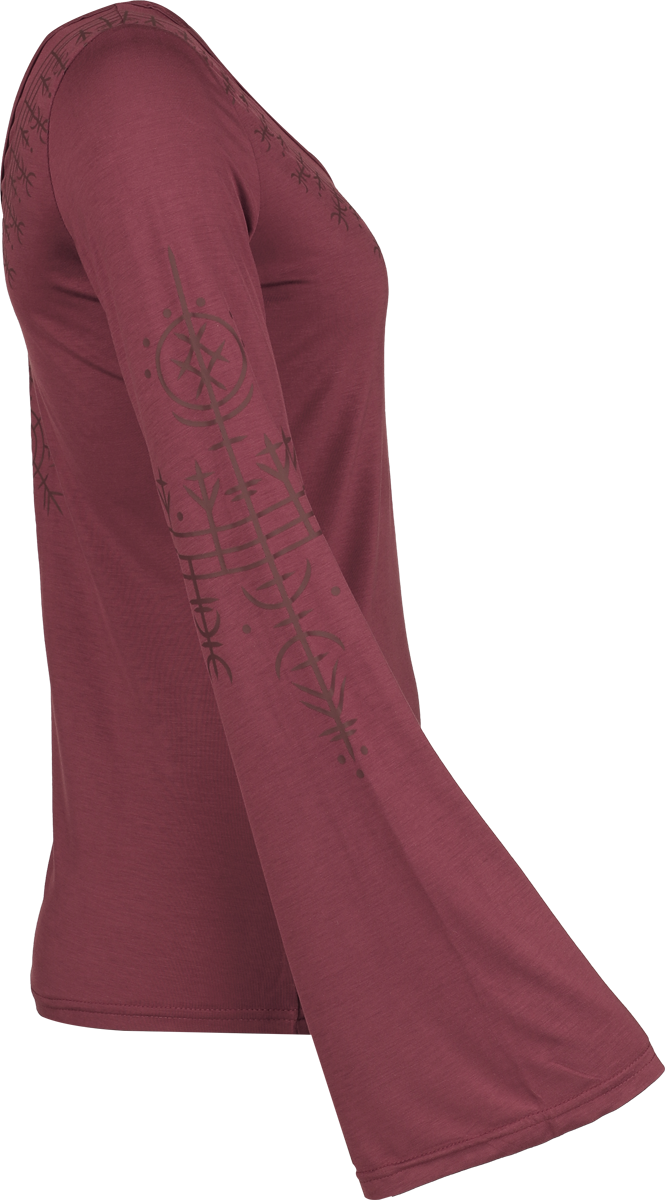 4068143325660 - Pagan Roots printed Longsleeve with Trumpet-Sleeves Langarmshirt dunkelrot in S