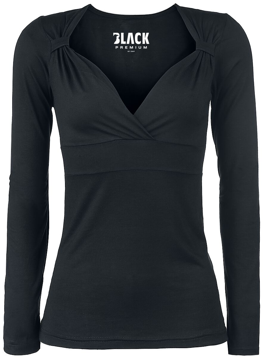 Levně Black Premium by EMP Dlouhý Véčkový top Dámské tričko s dlouhými rukávy černá