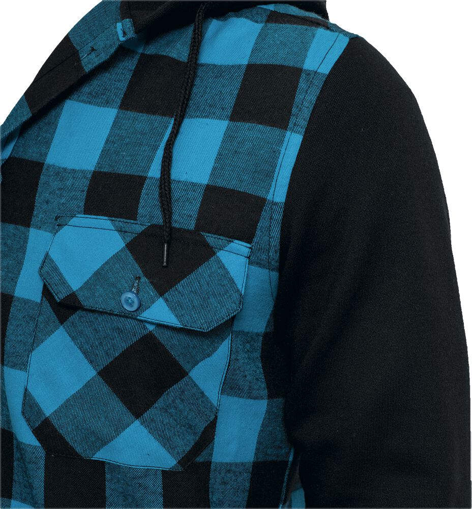 Urban Classics Hooded Checked Flannel Flanel Shirt black turquoise