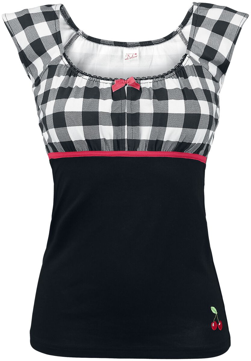 Image of T-Shirt Rockabilly di Pussy Deluxe - Evie Shirt Plaid - XS a L - Donna - nero/bianco