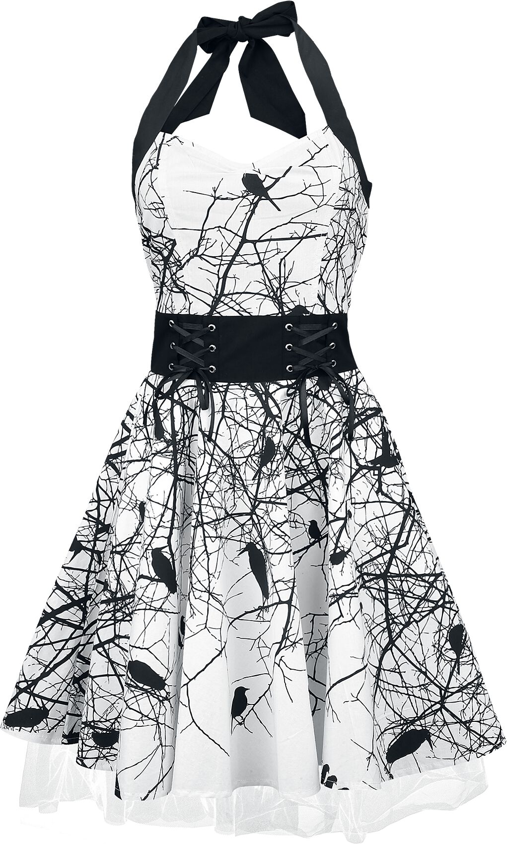 Vixxsin - Rockabilly Kleid knielang - Dark Crow - S bis XL - für Damen - Größe XL - weiß
