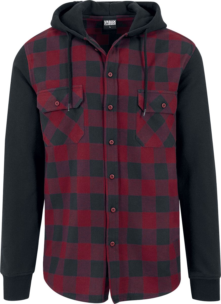 Urban Classics Hooded Checked Flannel Flanel Shirt black burgundy