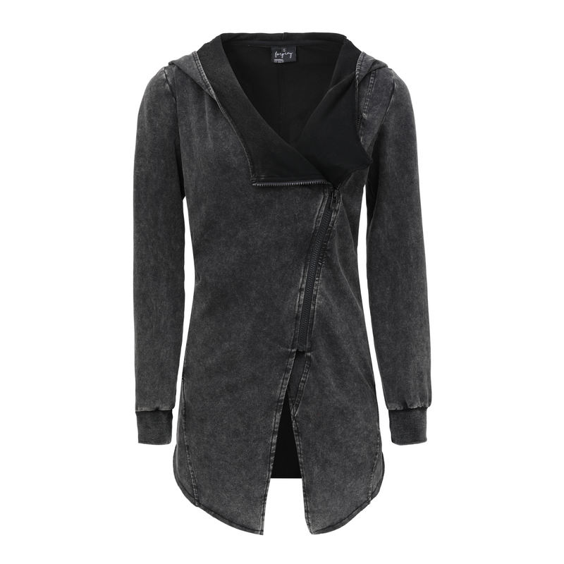 Forplay  Hoodie Jacket - Asymmetric Vintage Zipper - for Women - black